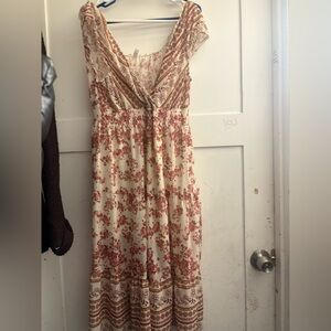 Floral Cream and Red Women's Dress